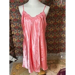 Delicates Lingerie Satin Slip Dress Lace Trim Pink Women's Large